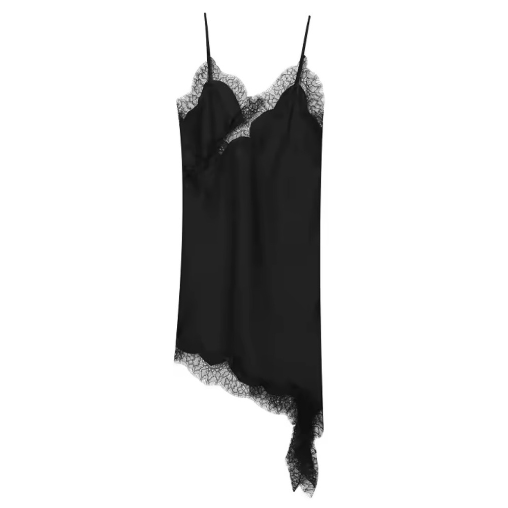 NWT - Lace Silk Black Slip Dress - Straps - Mini Dress - Y2K -Bohemian Zara Like - Picture 4 of 7